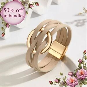 Bohemian PU Polyurethane Circle Decor Layered Bracelet
